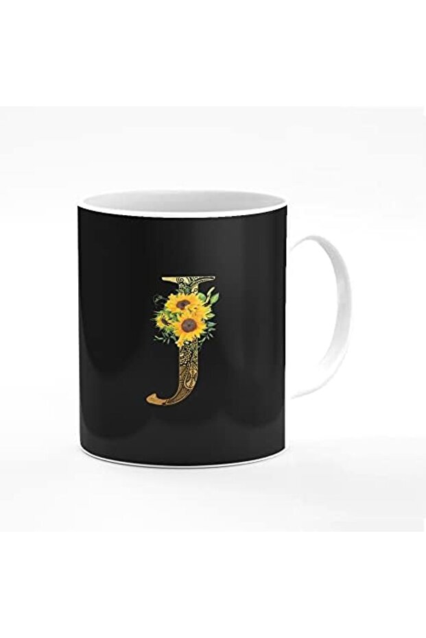 Custom Printed Ceramic Coffee Mug, 11 oz - Personalized Letter Initial Mandala Alphabet De