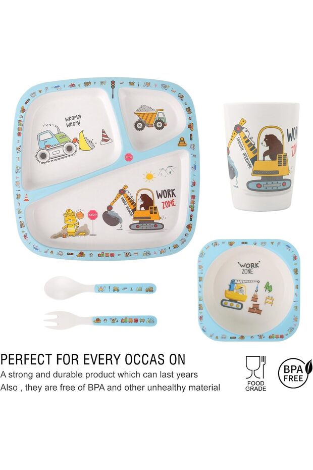 5 Piece Construction Bamboo Tableware Set - 4