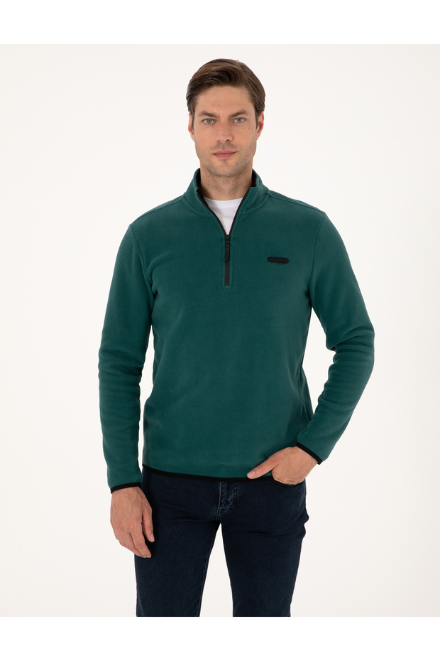 Emerald Regular Fit Half Zipper Fleece Sweatshirt 50314056-Vr055