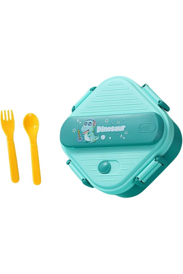 Square Bento Lunch Box Set for Kids, 3-Compartment Portable Food Container with Sealed Lid, C