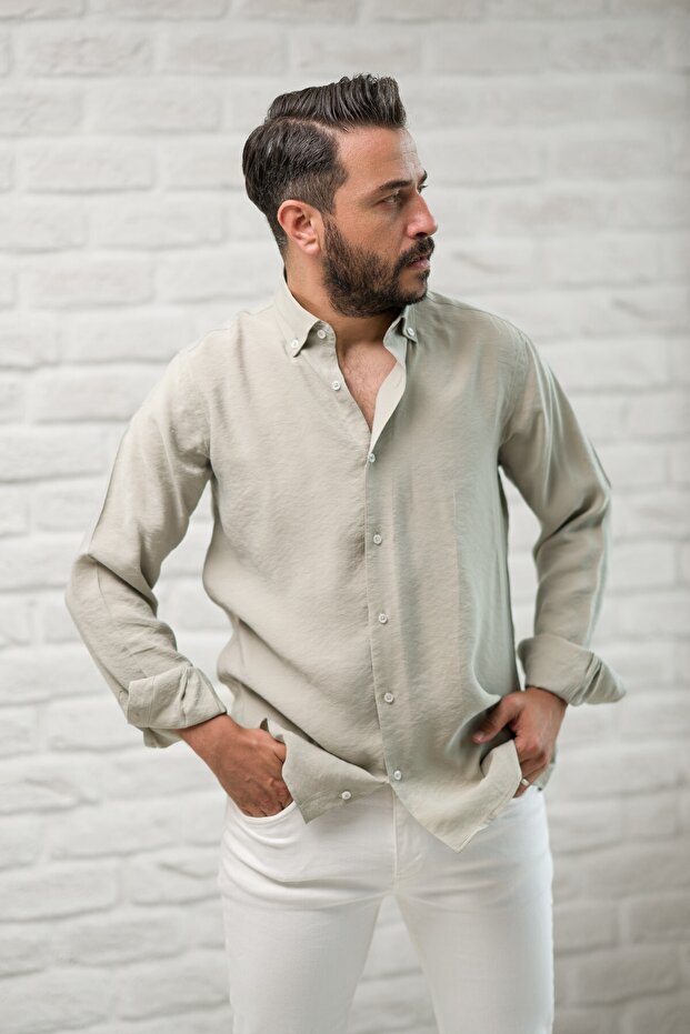 Regular Fit Collar Buttoned Summer Modal Fabric Men's Shirt