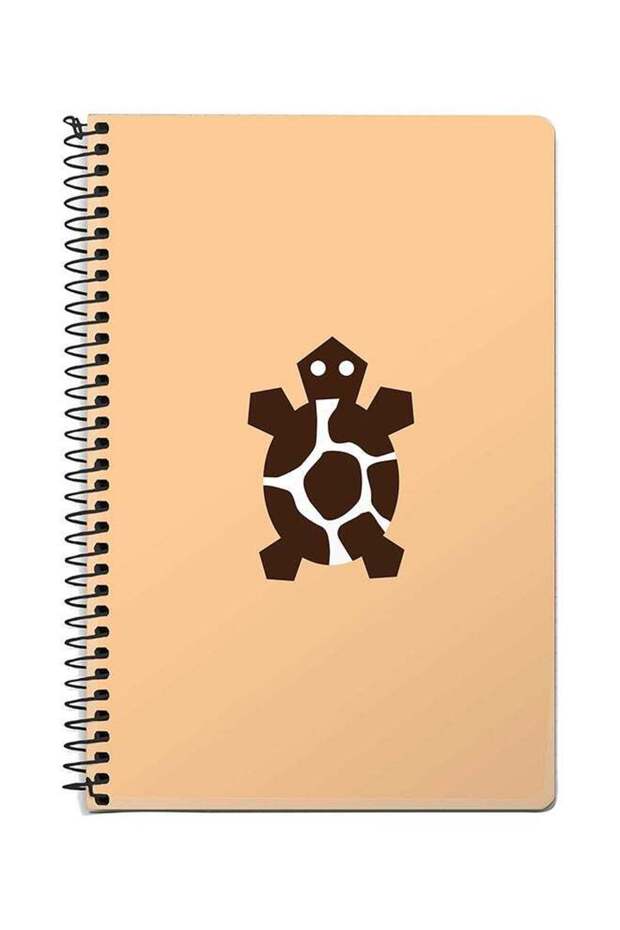 دفتر ملاحظات حلزوني A5 بتصميم سلحفاة قبلية، لون بيج - 1