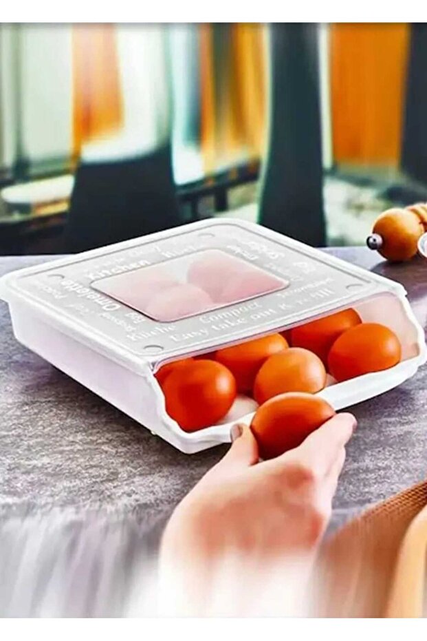 15 Egg Storage Container Automatic Scrolling Egg Organizer with Ramp and Lid 15 Compartments - 1