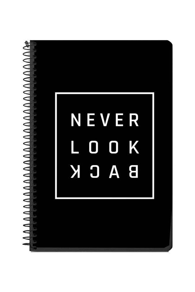 A5 Never Look Back Printed Spiral Bound Notebook Black/White
