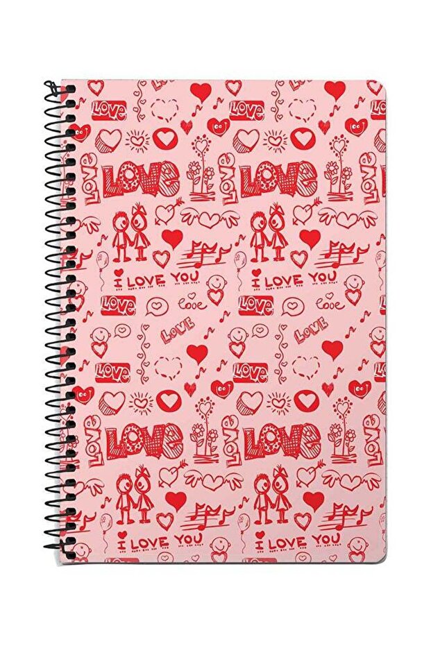 Love Doodle A5 Spiral Notebook Red