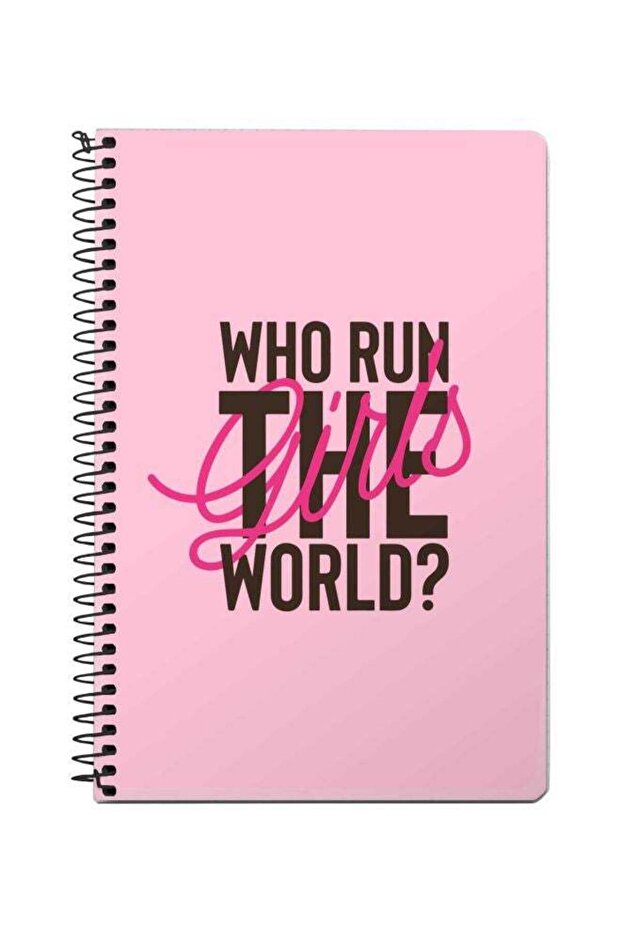 A5 Who Run The World Printed Spiral Bound Notebook Pink/Black