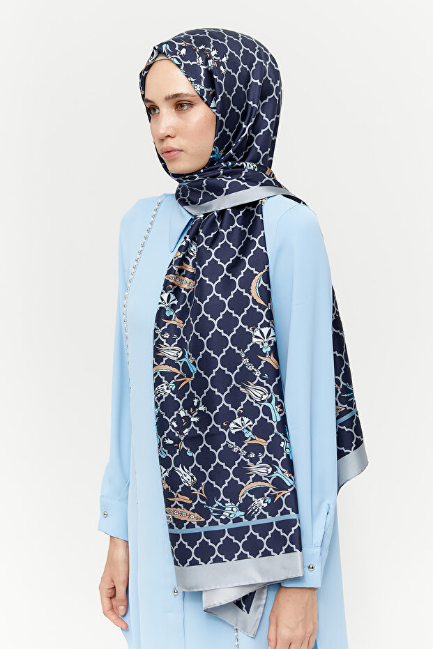 Lale Desenli İpek Şal - 1