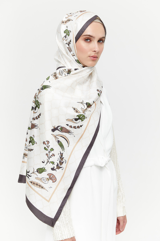 Lale Desenli İpek Şal - 1