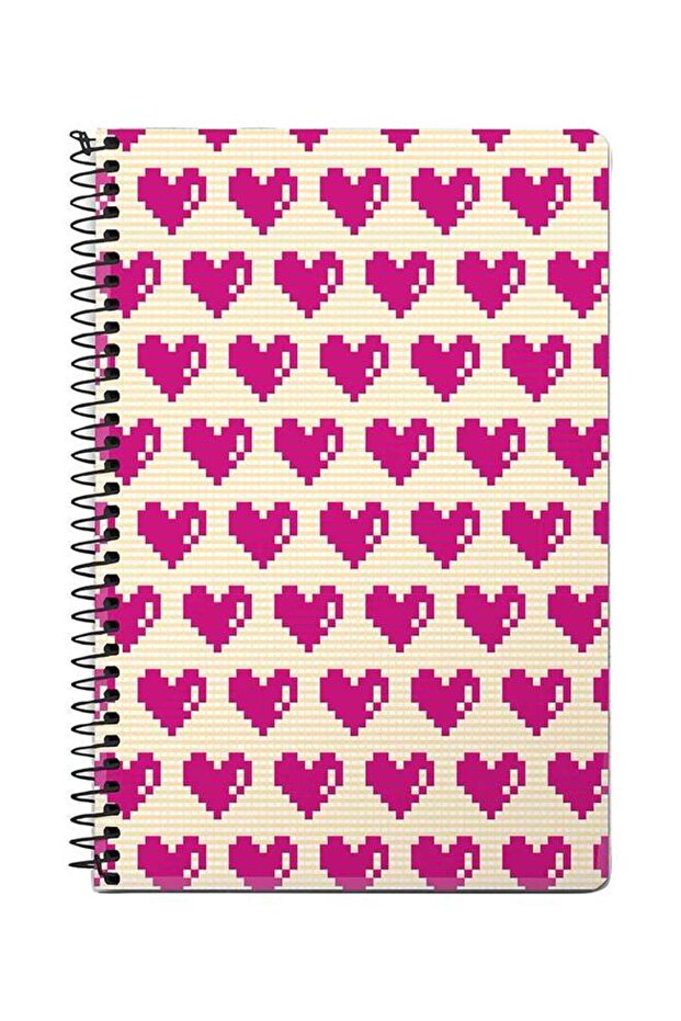 Pixel Hearts A5 Spiral Notebook White/Pink