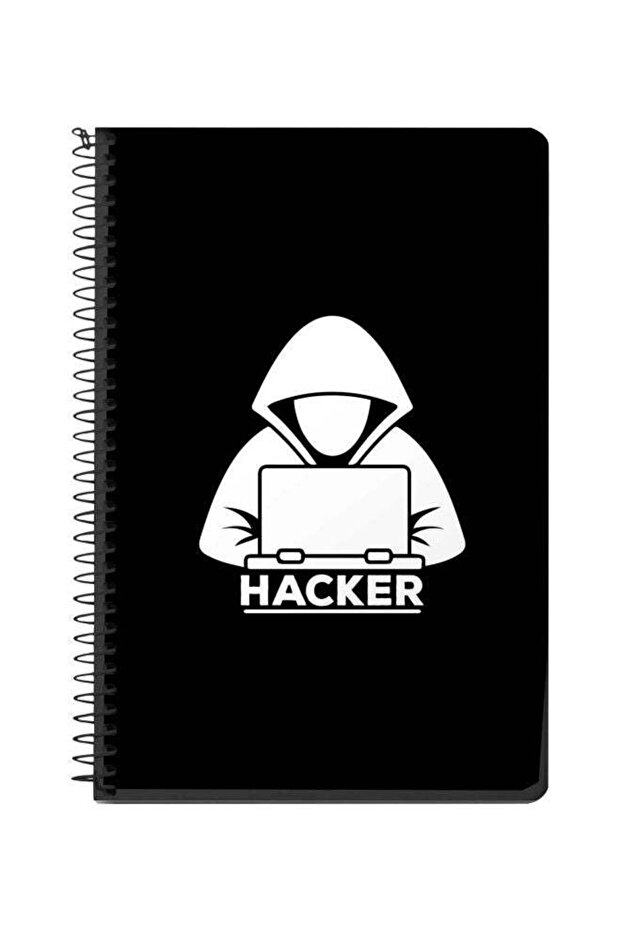 دفتر ملاحظات A5 مطبوع عليه Hacker، ذو غلاف حلزوني، أسود/أبيض - 1