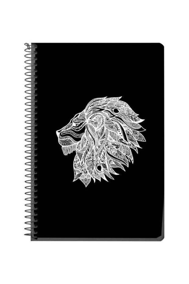 A5 Lion Abstract Printed Spiral Bound Notebook Black/White