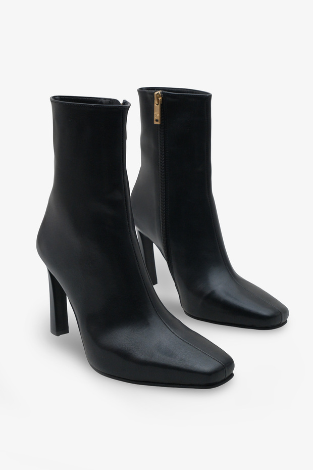 Women's Heeled Blunt Toe Side Zipper Casual Boots Momres Black