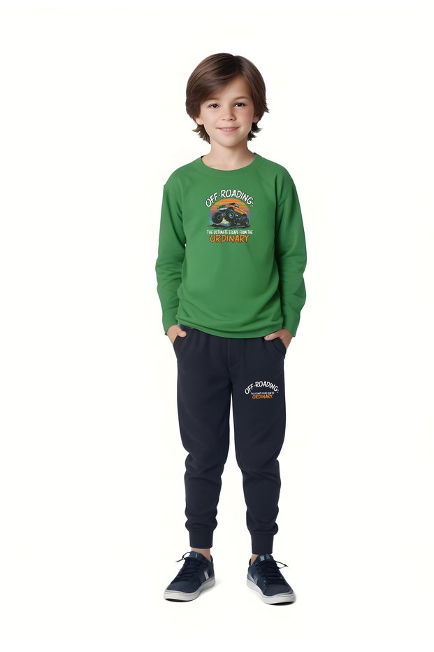 Crew Neck Off Road Printed Detail Boy's Bottom-Top Set