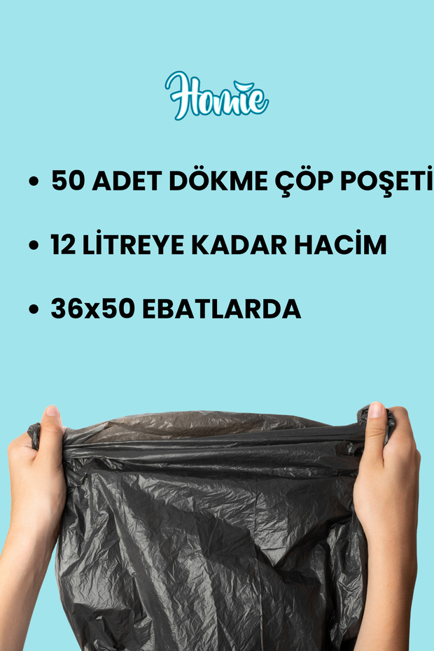 Çöp Torbası - 50 Adet 12 Litre Hacimli Siyah Renk 36x50 Ebat 50'li Çöp Poşeti - 2