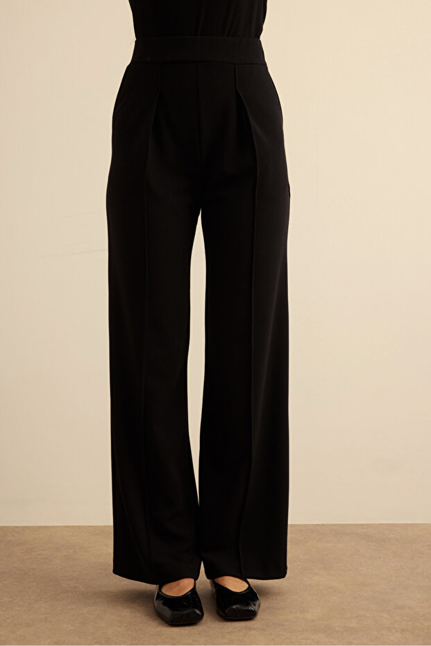 Beli Lastikli Krep Örme Pantolon - 2