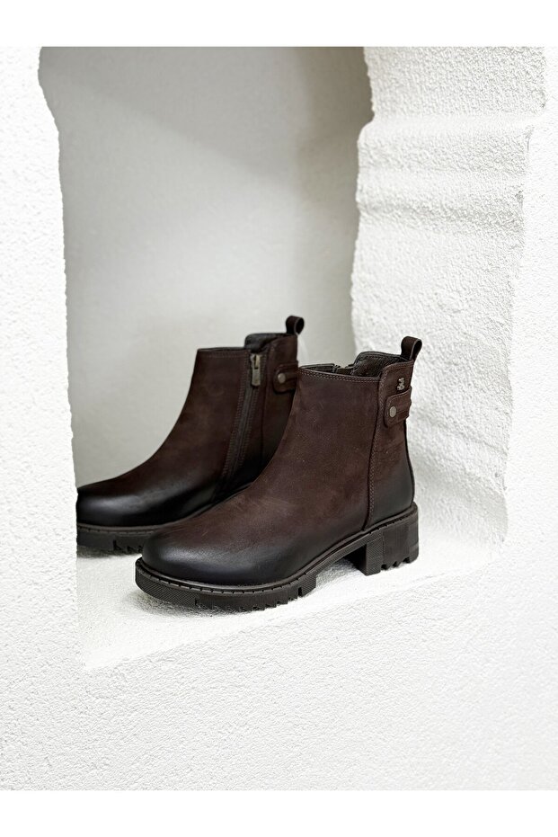 1950811K Genuine Leather Zippered Daily Boots for Women