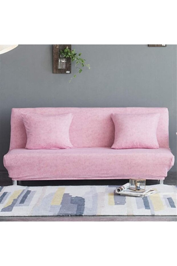Universal Armless Sofa Cover Stretch Futon Slipcover Protector Anti-Slip Elastic Full Folding Couch Sofa Bed Shield (Pink,M (160-190cm))