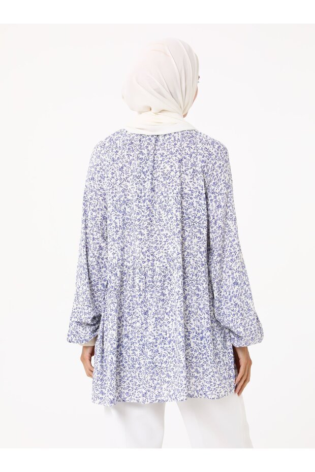 تونيك فيسكوز بطبعة زهور - منقوش باللون الأزرق- - 4