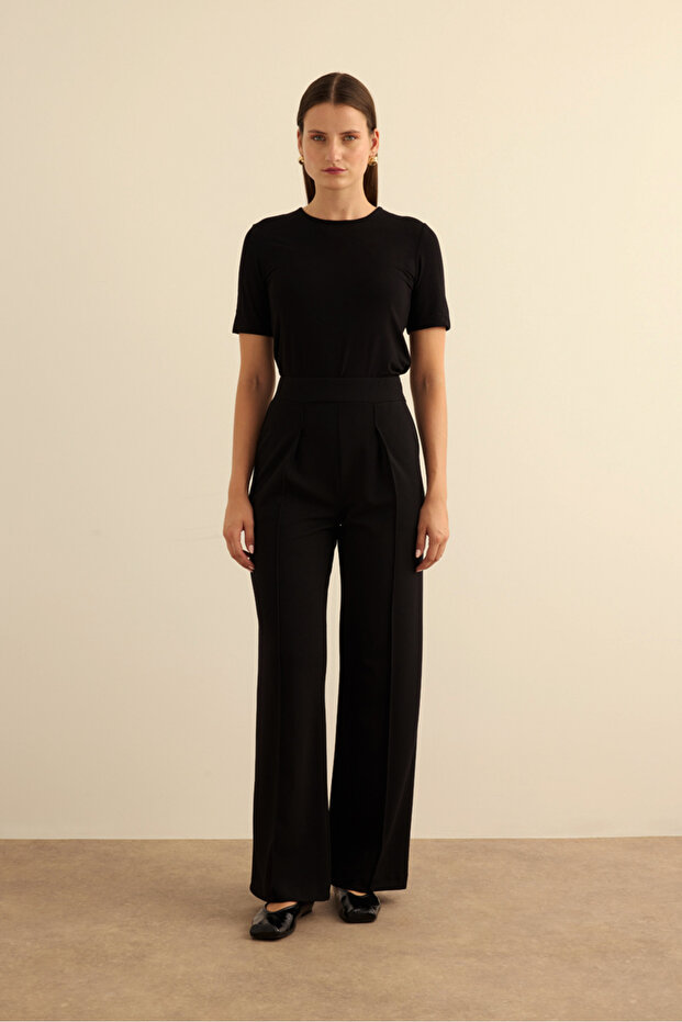 Beli Lastikli Krep Örme Pantolon - 1