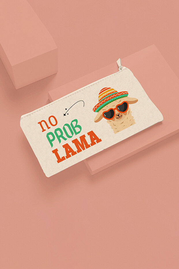 No Problem-Lama Printed Funny Gift Cloth Makeup Bag Pen Holder Wallet