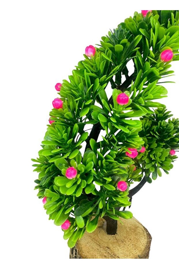 Yapay Çiçek Pembe Çiçekli Bonsai Ağacı Dekoratif Kütük Saksıda Yapay Ağaç Bonzai Hilal Model - 4