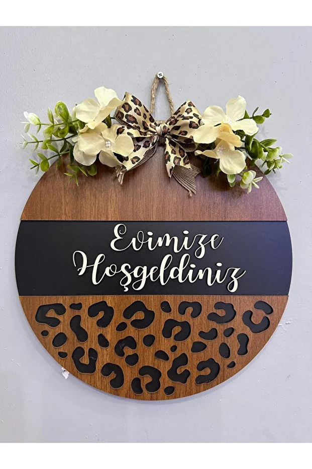 Kişiye İsme Özel Ahşap Kapı Süsü Dekoratif Kapı Süsü Leopar Desenli Kapı Süsü - 1