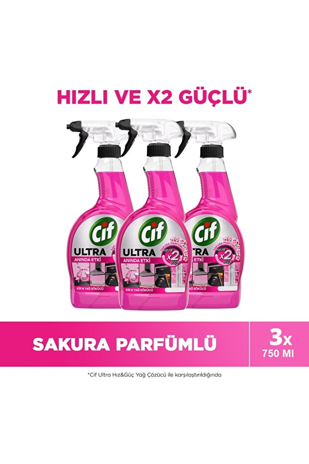Ultra Sprey Sakura Parfümlüi Kir Ve Yağ Sökücü 750 Ml x 3 Adet - 1