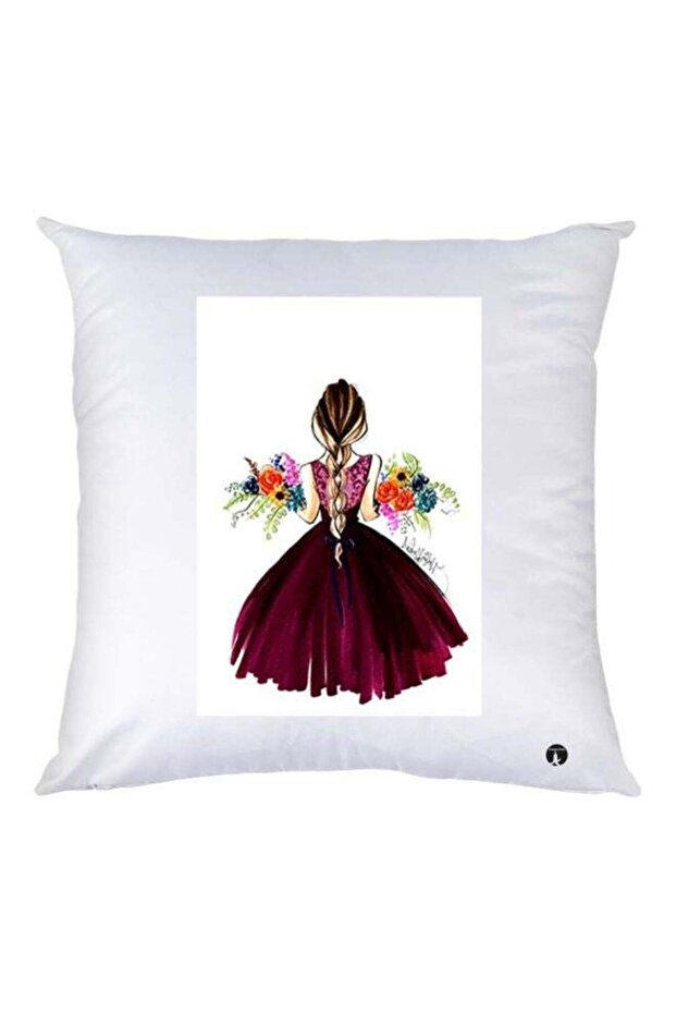 Cartoon Girl Printed Decorative Throw Pillow White/Pink 30x30cm
