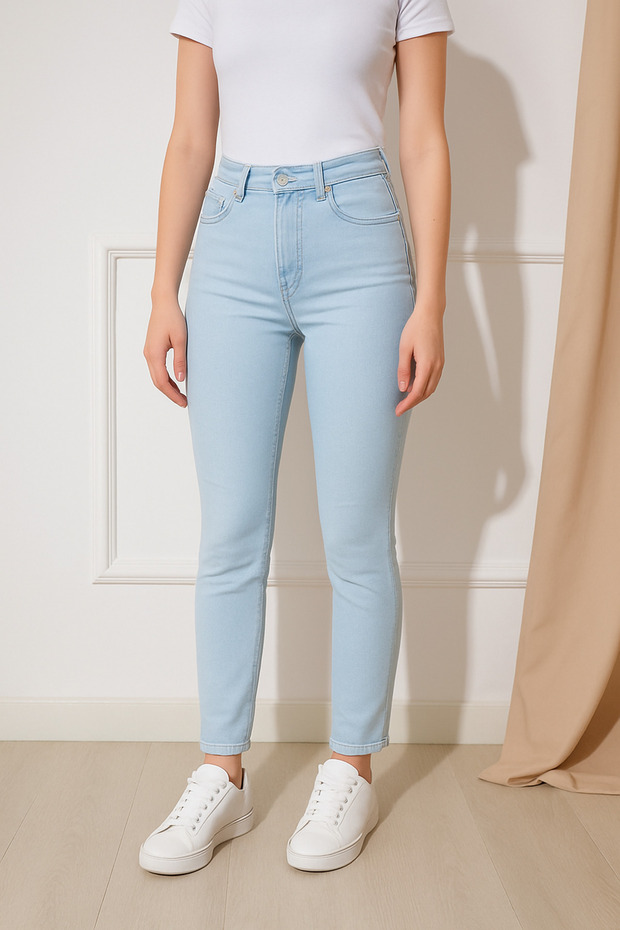 Bagy Women's Ice Blue High Waist Lycra Stretchy Fit Casual Skinny Narrow Leg Jeans Denim Pants