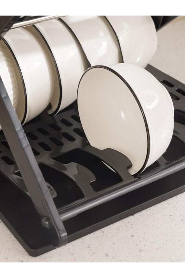 2-Tier Foldable Plastic Dish and Cup Drying Rack - 5