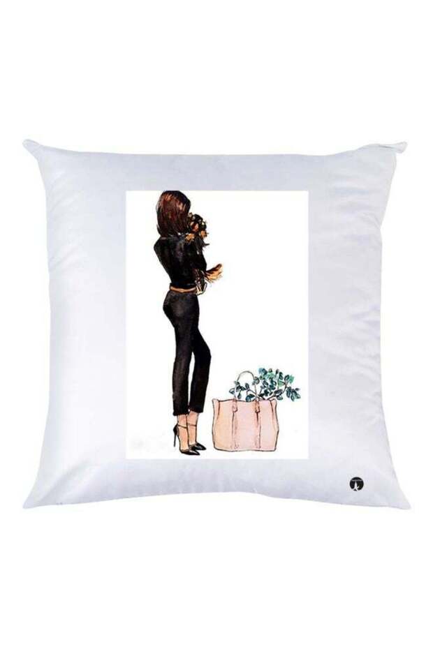 Girl Printed Throw Pillow White/Black/Brown 30x30cm