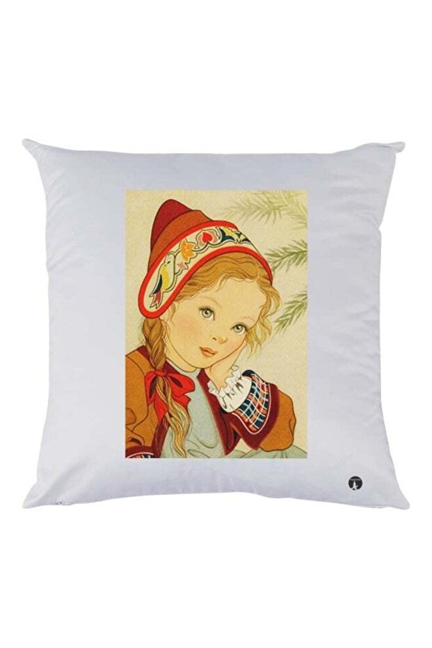 Little Girl Printed Decorative Throw Pillow White/Brown/Beige 30x30cm