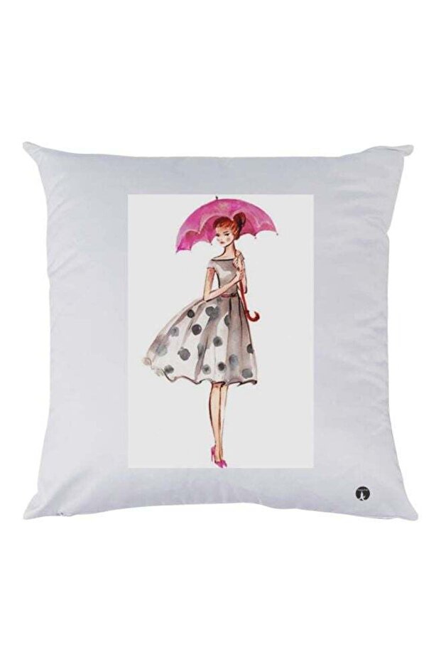 Girl Printed Throw Pillow White/Grey/Pink 30x30cm