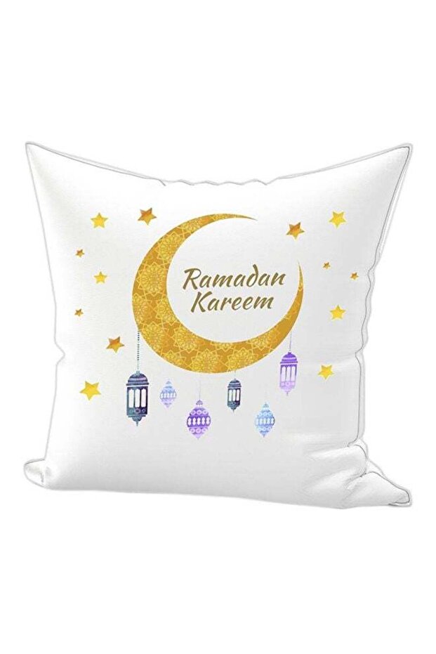 Ramadan Kareem Printed Throw Pillow White/Gold/Purple 40x40cm