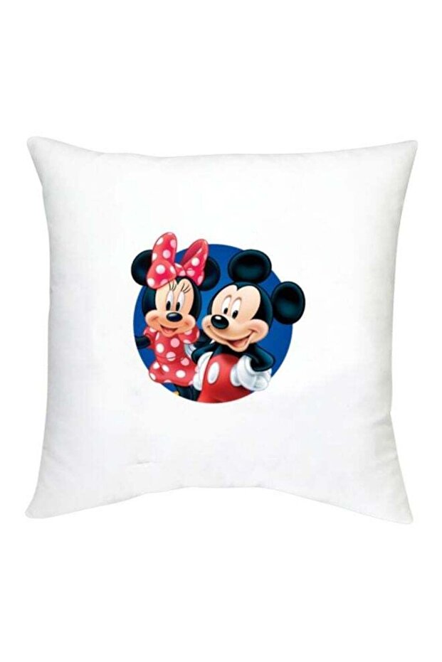 Mickey And Minnie Mouse Printed Decorative Cushion White/Red/Blue 16x16inch