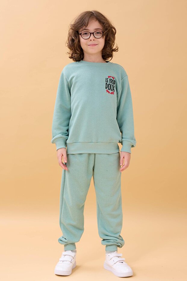 Boys' Seasonal Double Suit with Embroidery Print Detail - Çağla