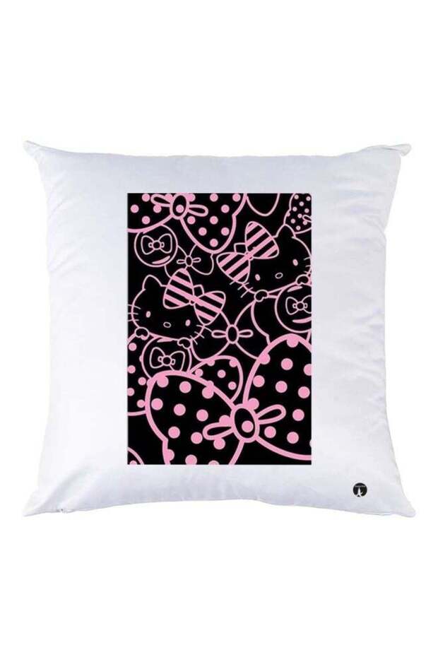Cat Printed Throw Pillow White/Pink/Black 30x30cm