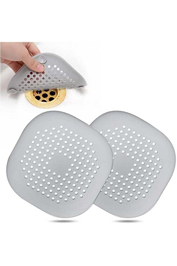 Silicon Hair Catcher Drain Cover with Suction Cups - Grey (Pack of 2)