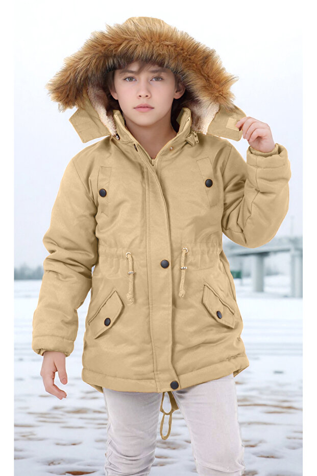 Erkek Çocuk Su Geçirmez Makinede Yıkanabilir Kanvas Kumaş Kalın Kışlık Mont - 2
