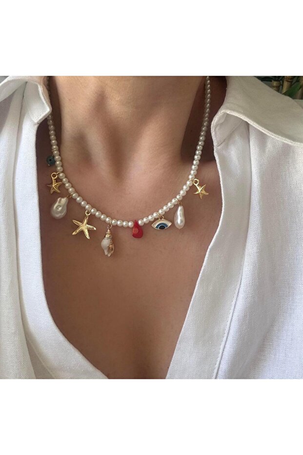 Charmlı Boncuk Kolye - 1