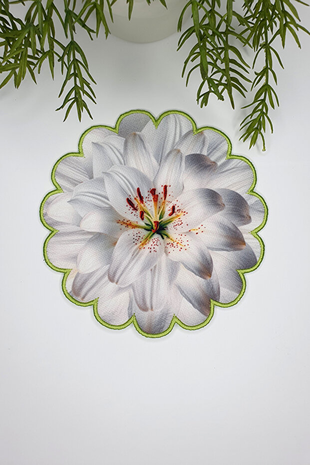 White Lily Design Embroidery Edge Fabric Cocktail Napkin 1 Piece 17 X 17 Multicolor Fabric Tr Moisture Wicking