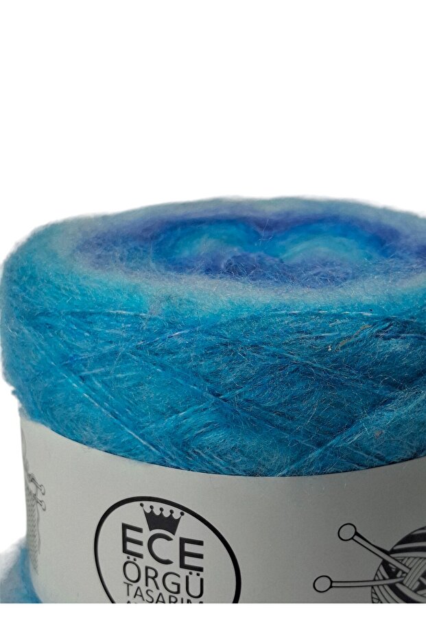 Mavi tonlarında cake angora örgü ipi (200 gr.) - 3