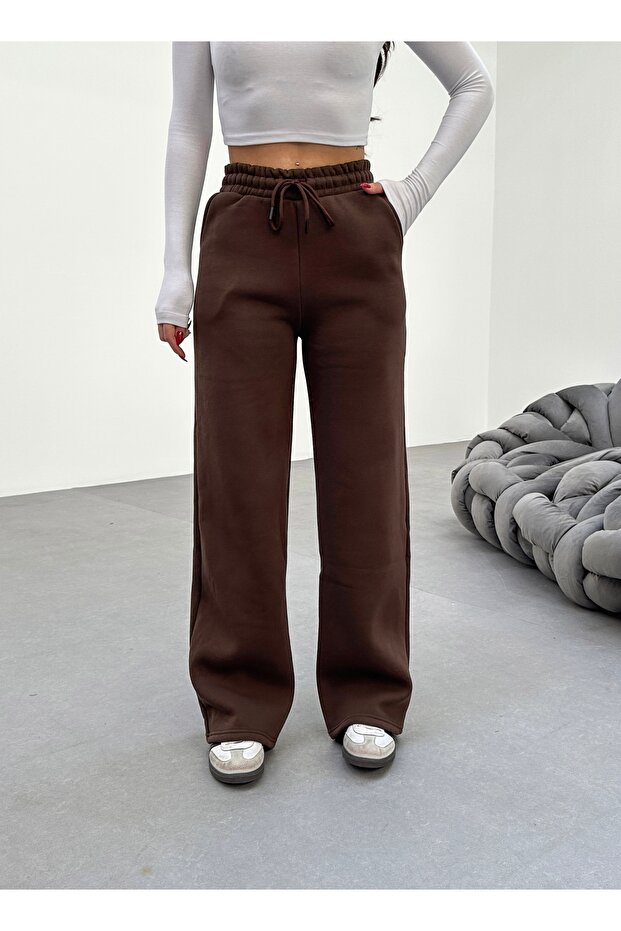 Sorane Brown Winter Sweatpants with Fleece Inside