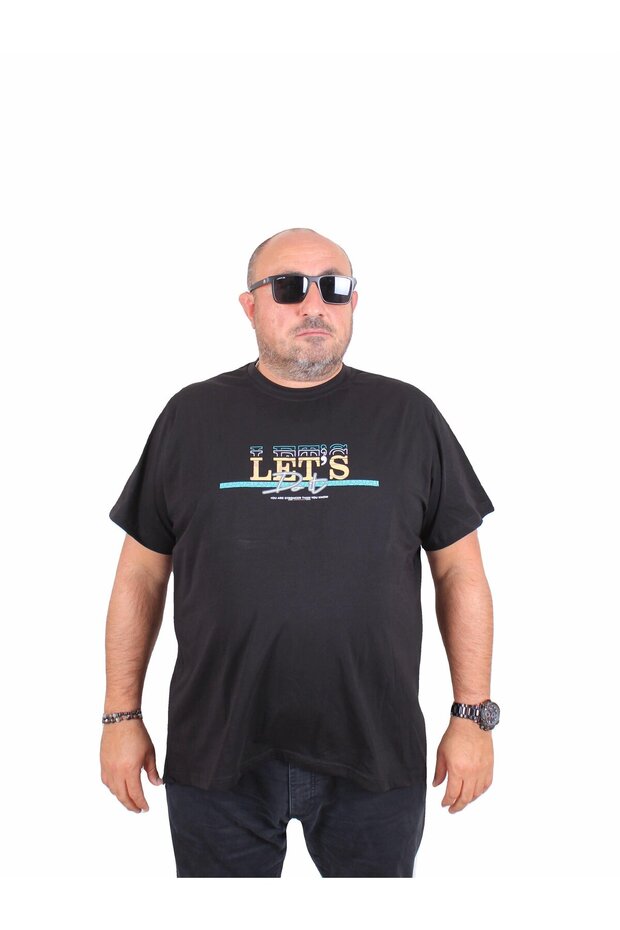 تي شيرت رجالي ذو رقبة دائرية مقاس كبير Let's Do It 25186 أسود