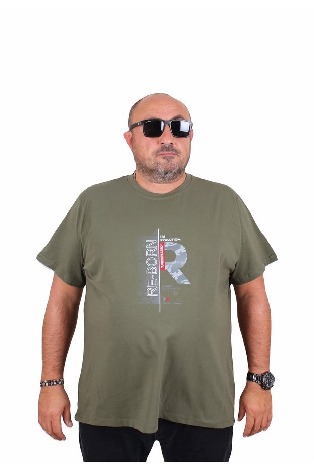 Men's Plus Size Crew Neck T-Shirt Re-Born 25185 Khaki