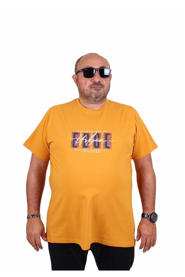 تي شيرت رجالي ذو رقبة دائرية مقاس كبير Edge 25190 MUSTARD