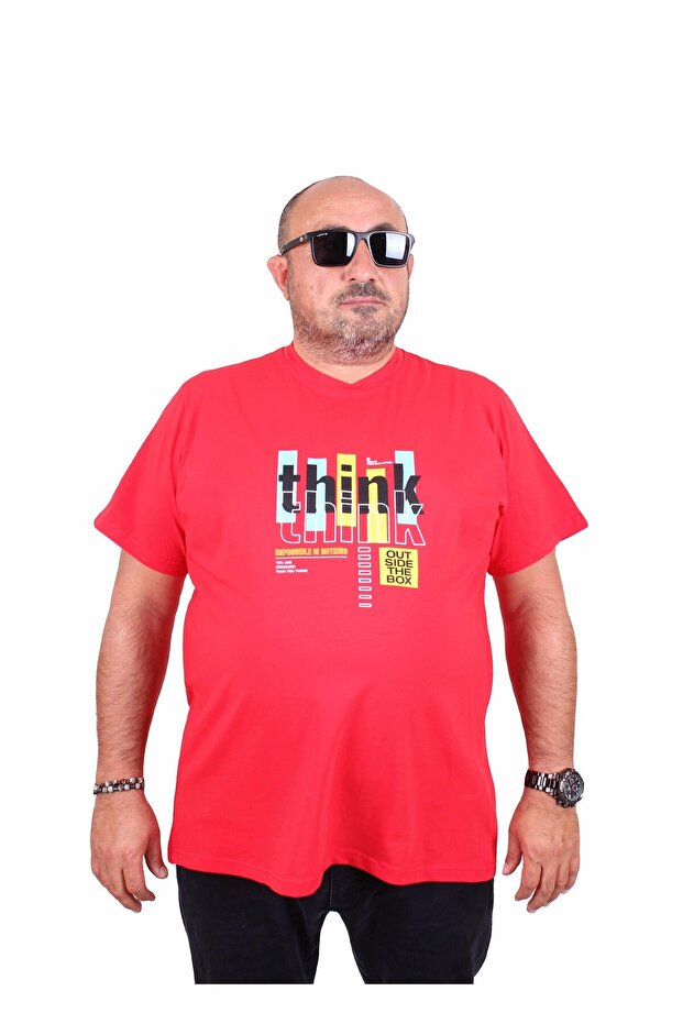 Men's Plus Size Crew Neck T-Shirt Think 25184 Red