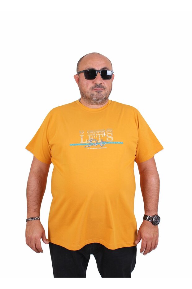 تي شيرت رجالي ذو رقبة دائرية مقاس كبير Let's Do It 25186 MUSTARD