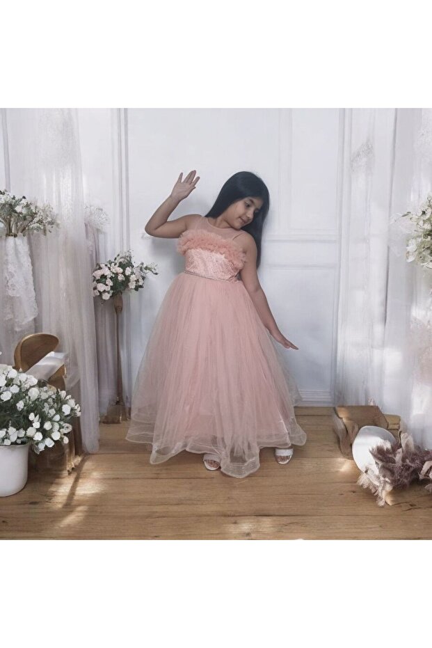Roba Ruffled Sequined Long Girl's Prom Dress