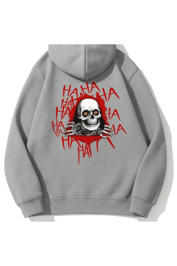 Skull and Laughter Pattern Hooded Sweatshirt - 1
